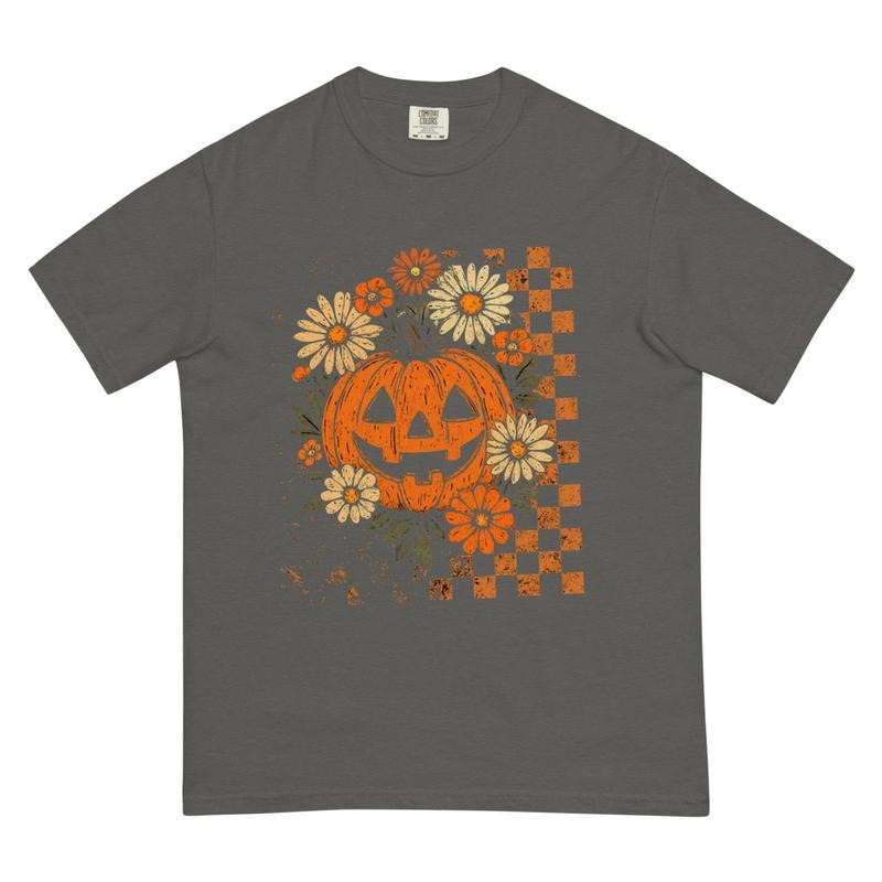 Floral Jack O Lantern Halloween Shirt Relaxed Fit Printed USA Casual Comfort Cotton Top Athletic Boho Chic All Seasonsstyle{N002}2 T-Shirts