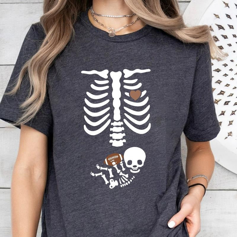 Football Pregnancy Announcement Shirt Skeleton Halloween Maternity Future Sports Fan Fall New Mom T-Shirts