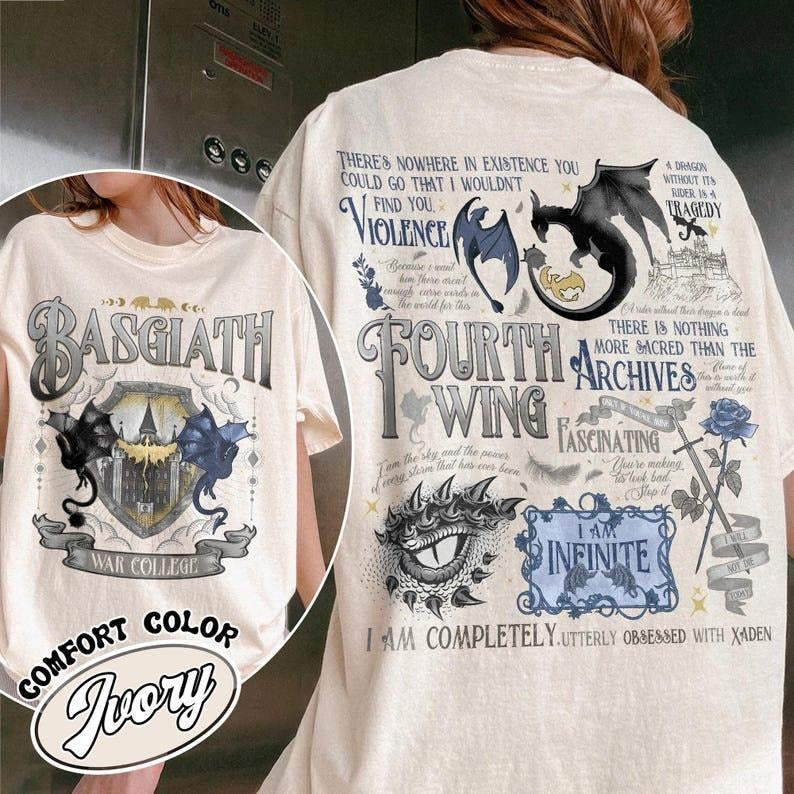 Fourth Wing Basgiath War College Shirt Dragon Rider Shirt Empyrean Shirt Basgiath 2 Sided Fly Die Violet Xaden Shirtstyle{N002}3 T-Shirts