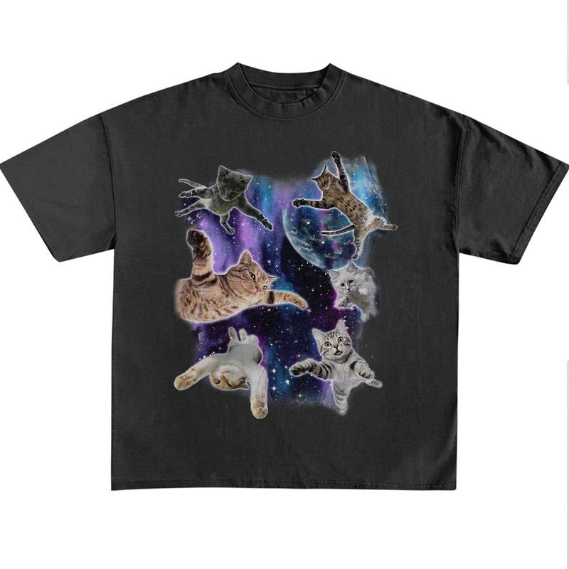Funny Cat Meme Shirt Cats Floating Galaxy Vintage 90s Shirt Retro Funny Cat Kitten Lovers Trippy Shirt T-Shirts