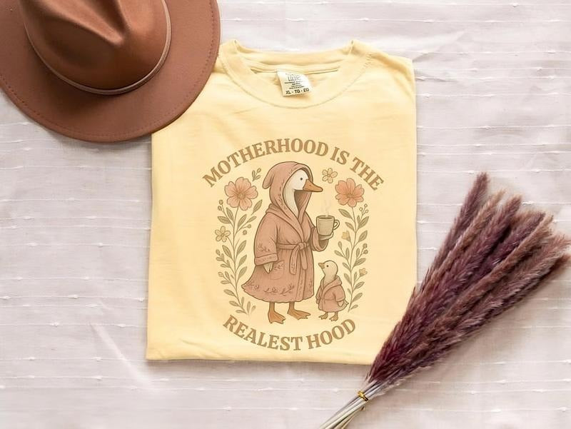 Funny Mom Shirt Comfort Colors Silly Goose Mom Motherhood Is Realest Hood Boho Mom Retro Mama T-Shirts
