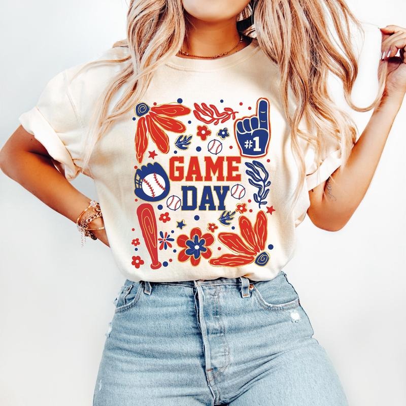 Game Day Baseball Baseball Boho Baseball Coquette Baseball Bow Baseball Mama Baseball Mom Brushstroke T-Shirts