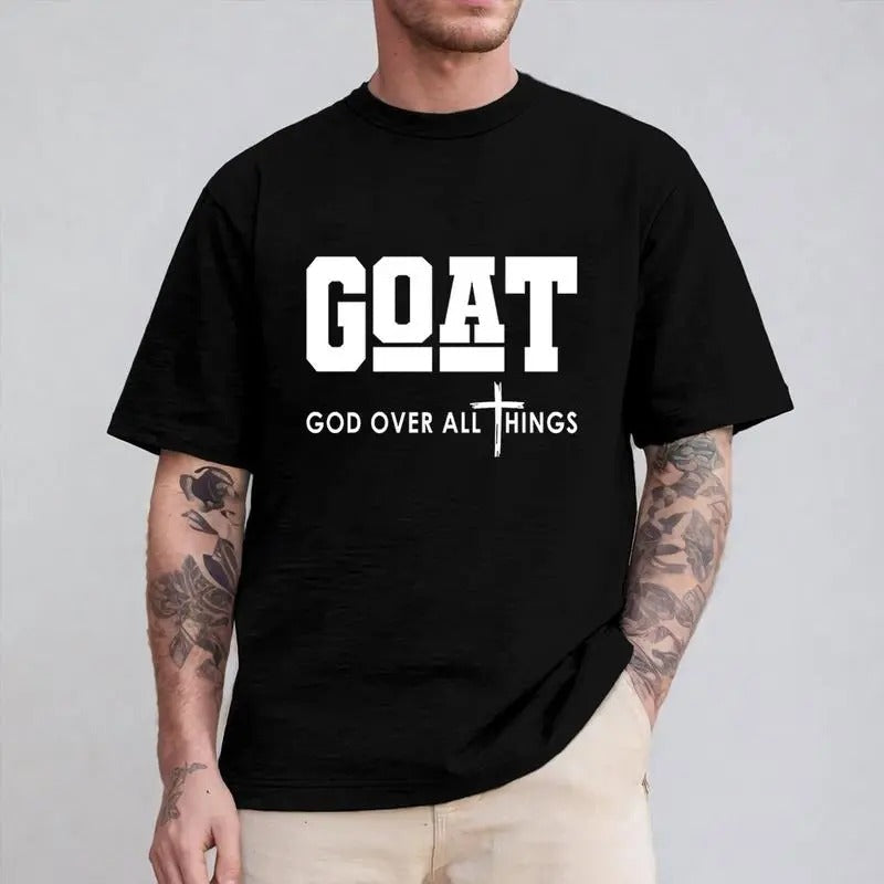 Goat God Over All Things Shirt Jesus Casual Crew Neck Short Sleeve Tops T-Shirts