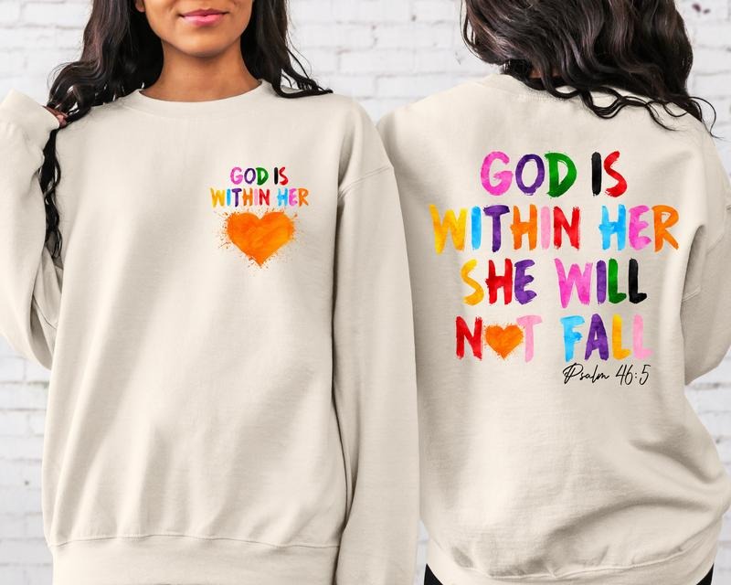 God Is Within Her She Will Not Fall Front Back Religious Christian Bible Verses T-Shirts