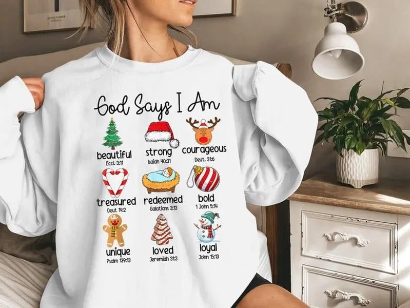 God Says I Am Jesus Shirt Christian Jesus Shirt Christian Bible Shirt Holly Xmas T-Shirts