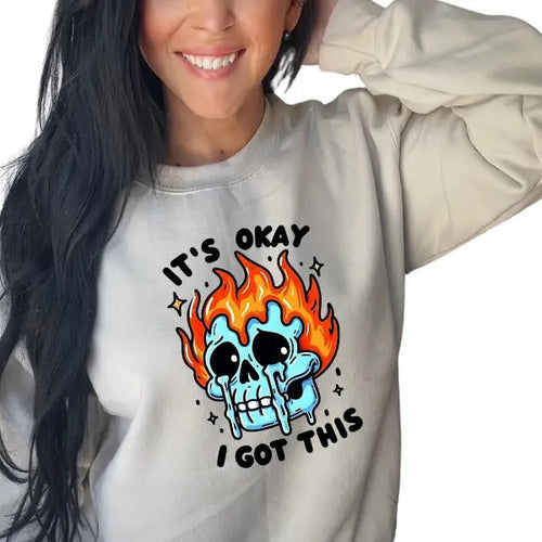 "Goth Grunge Skeleton Flames Casual ''S OK I Got This' Edgy Bold Alt Dark Fierce " T-Shirts