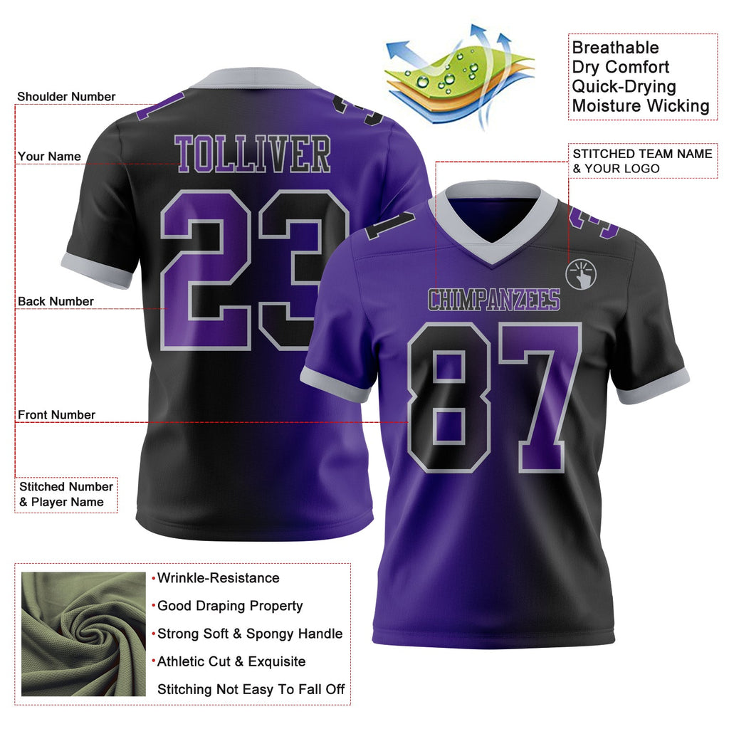 Custom Black Purple-Gray Authentic Gradient Fashion Football Jersey