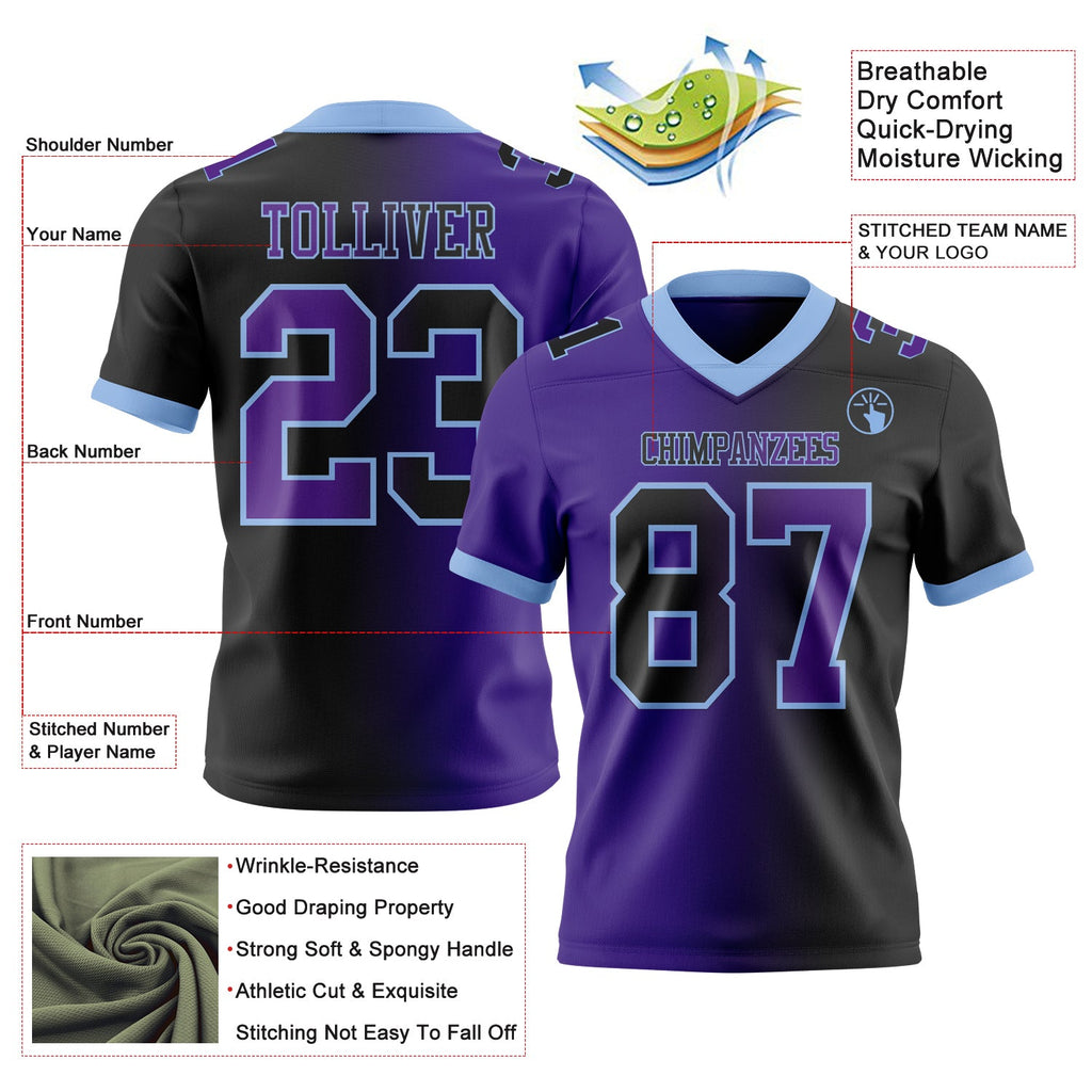 Custom Black Purple-Light Blue Authentic Gradient Fashion Football Jersey