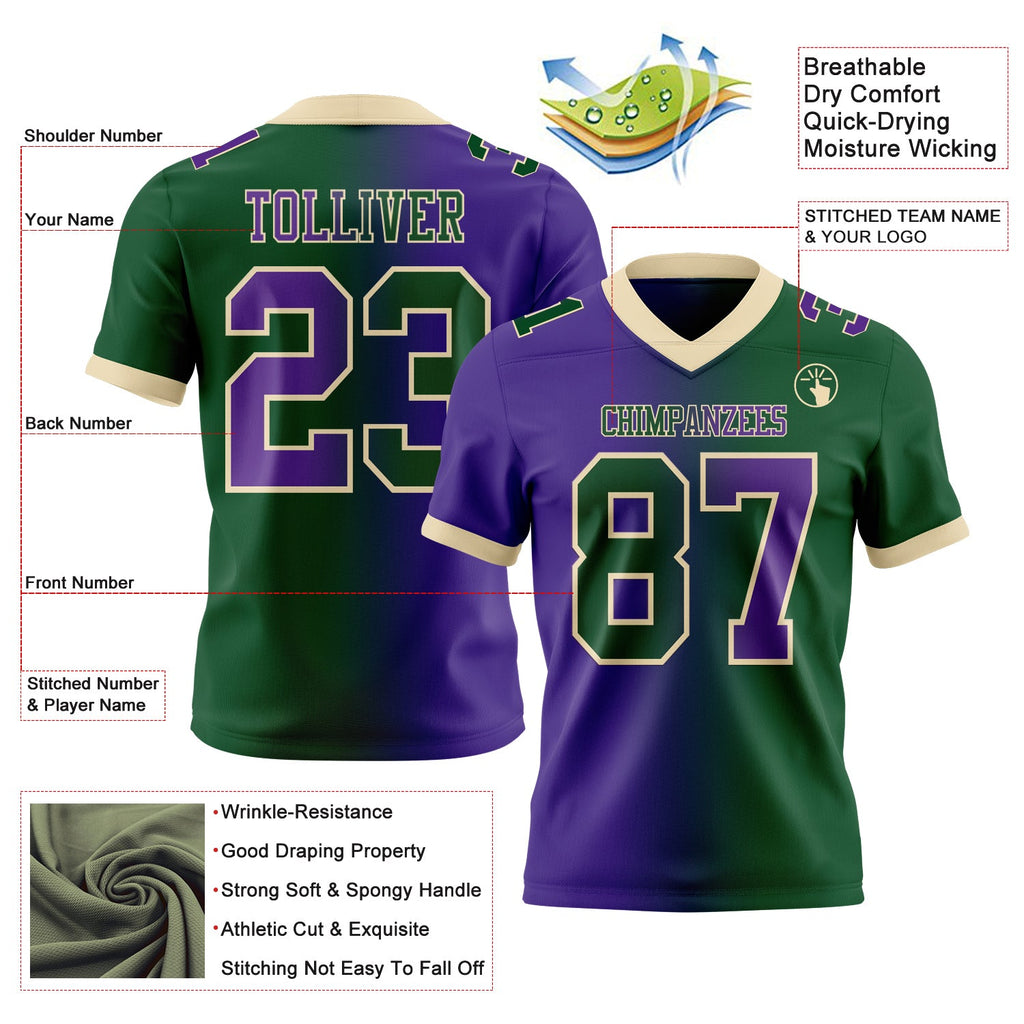Custom Green Purple-Cream Authentic Gradient Fashion Football Jersey