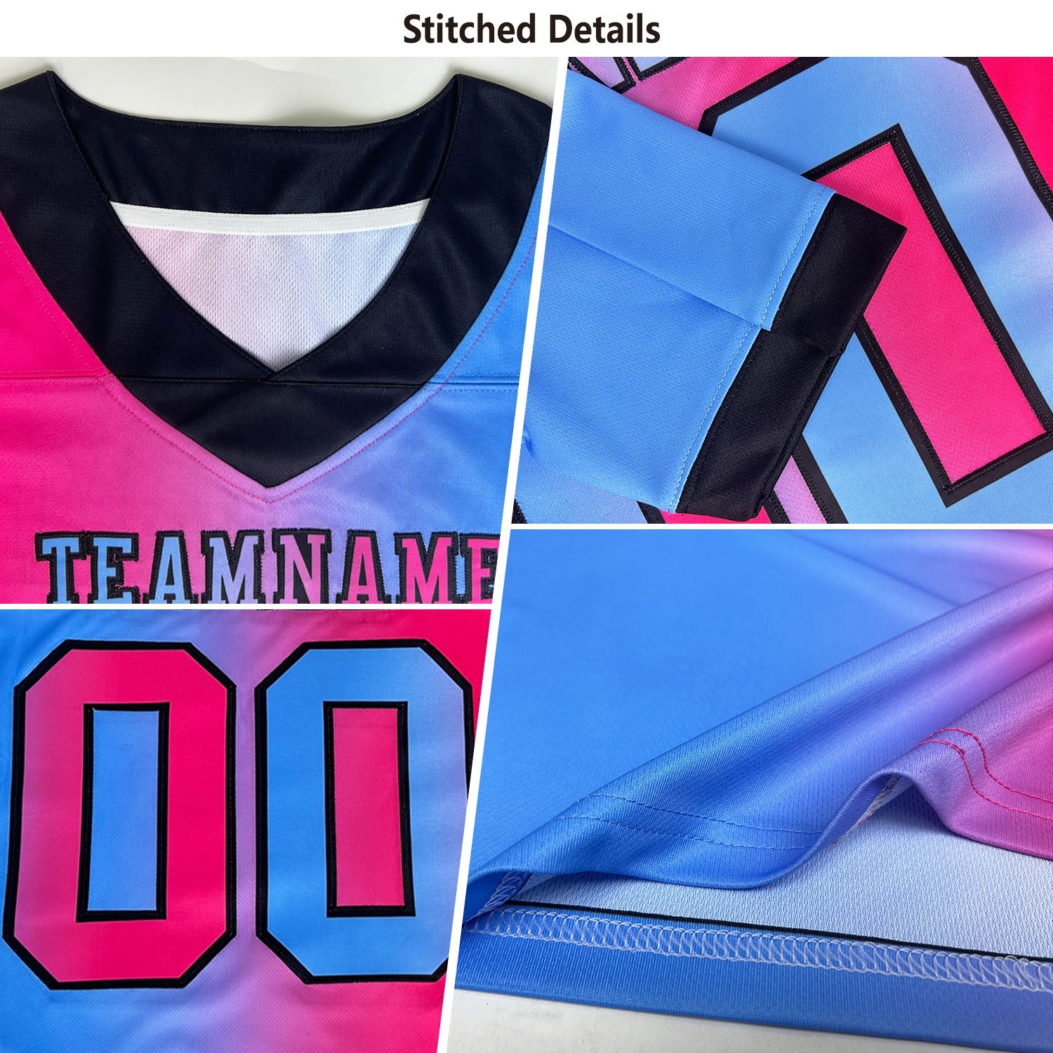 Custom Aqua Pink-Black Authentic Gradient Fashion Scratch Football Jersey