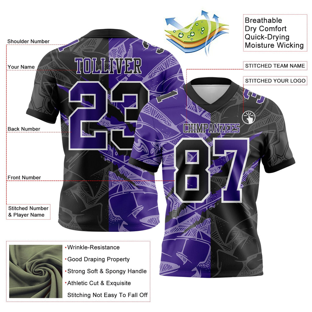 Custom Black Purple-White Authentic Gradient Fashion Scratch Football Jersey