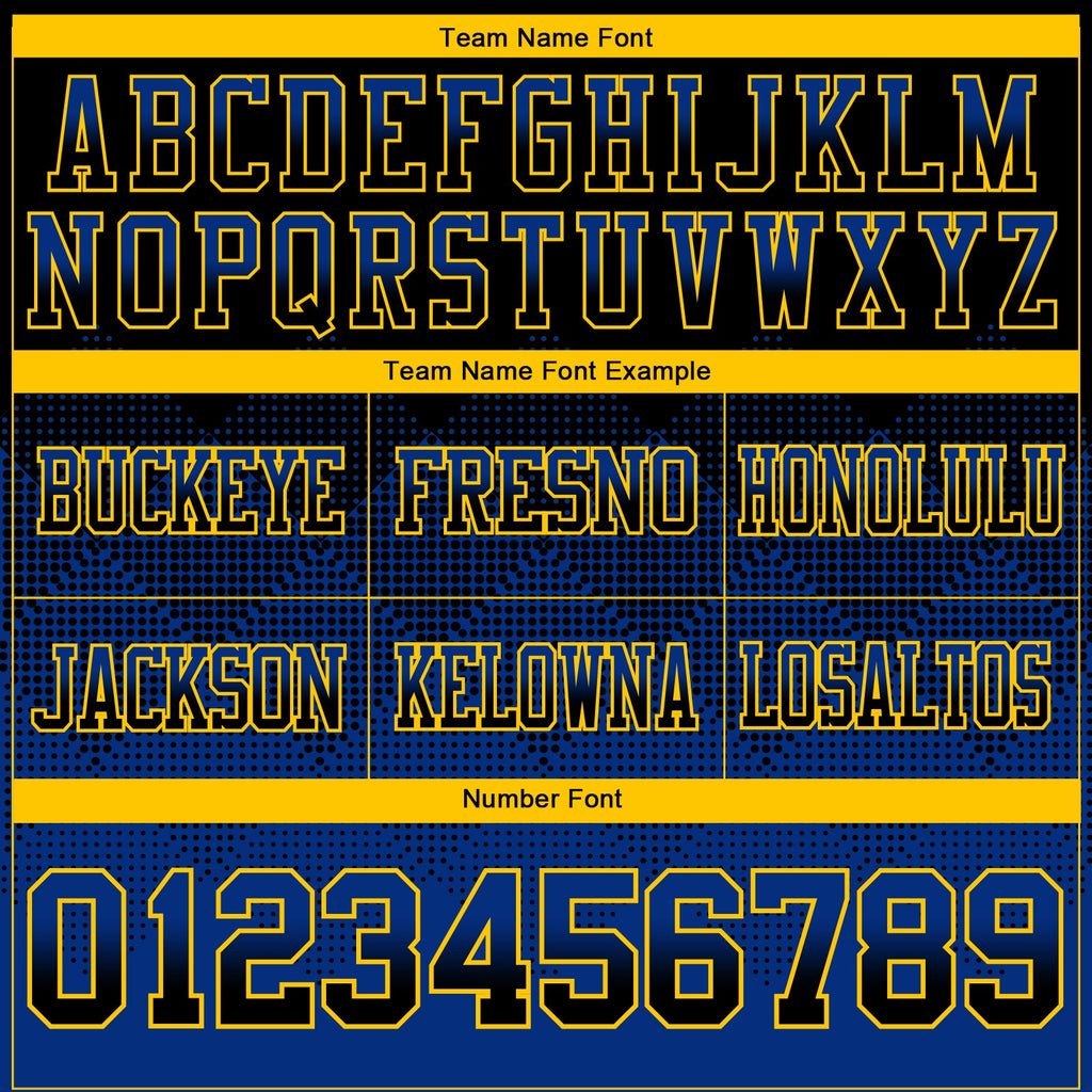 Custom Black Royal-Yellow Authentic Gradient Square Shape Flag Football Jersey