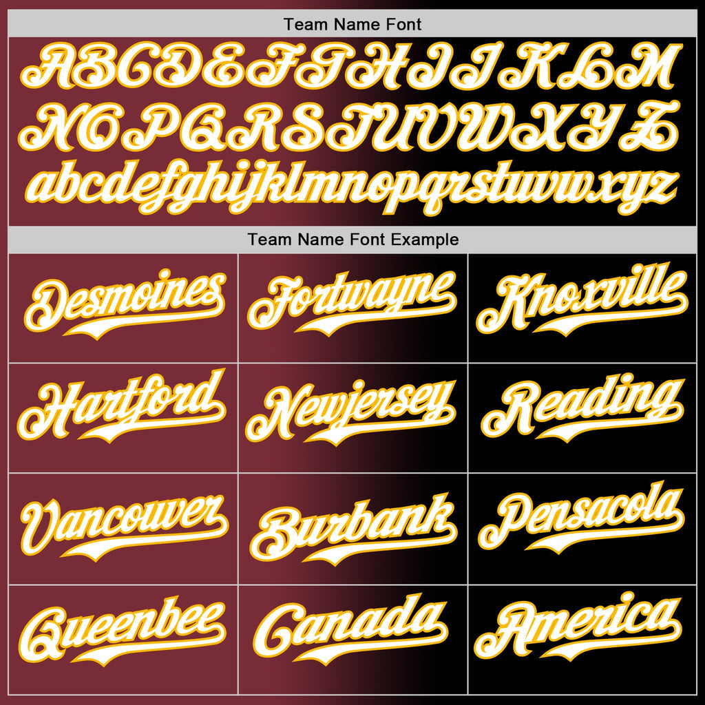 Custom Black White Burgundy-Gold Authentic Gradient Fashion Baseball Jersey
