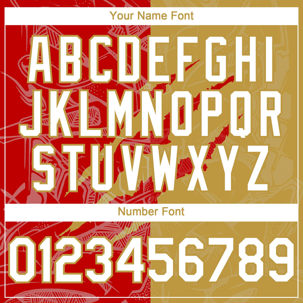 Custom Graffiti Pattern White Old Gold-Red 3D Scratch Authentic Baseball Jersey
