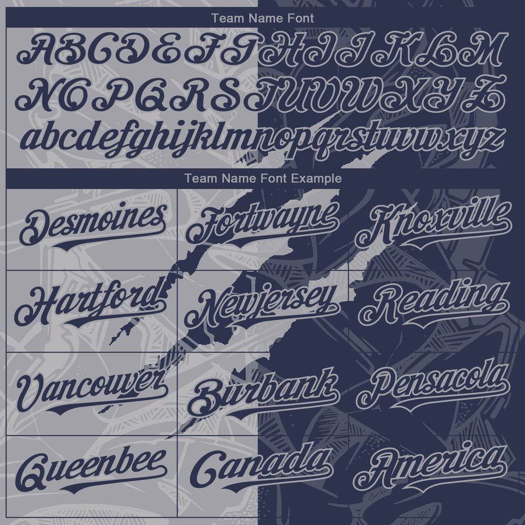 Custom Graffiti Pattern Navy-Gray 3D Scratch Authentic Baseball Jersey