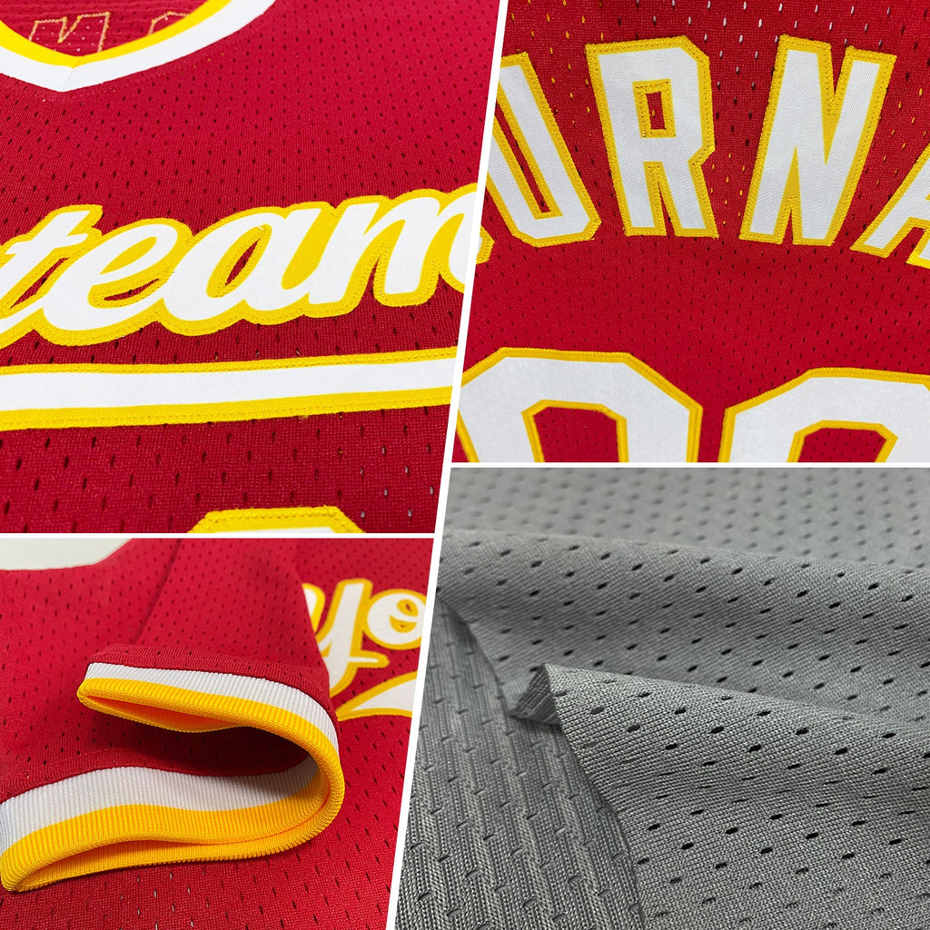Custom Gray Gold-Red Authentic Throwback Baseball Jersey