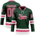 Custom Green Neon Pink-White Hockey Lace Neck Jersey