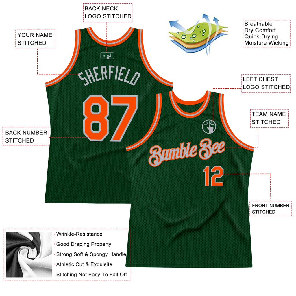 Custom Green Orange-Gray Authentic Throwback Basketball Jersey
