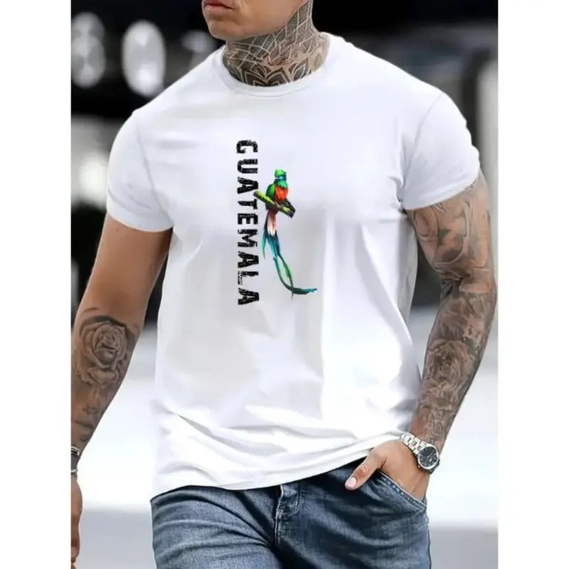 Guatemala Inspired Soft Breathable Polyester Round Neck Regular Fit Casual Summer Streetwear Shirt Vibrant Bird Print Comfortable Made USA T-Shirts