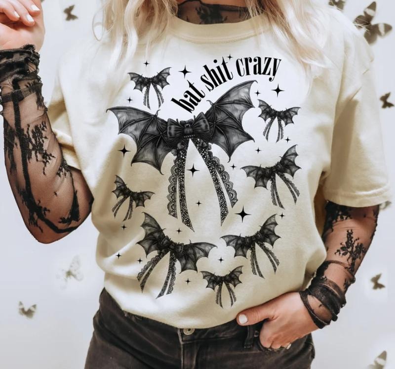 Halloween Bat Shit Crazy Gothic Coquette Bow Shirt Retro Halloween Shirt T-Shirts