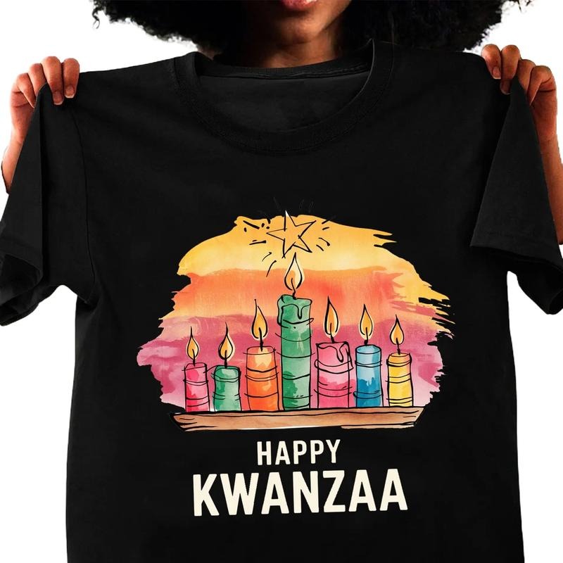 Happy Kwanzaa Shirt Kwanzaa Shirt Kwanzaa Candles Shirt African Culture Black History Classic Cotton Top T-Shirts