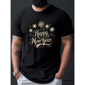 Happy New Year Fireworks & Stars Print Casual Short Sleeve Breathable Cotton Summer Made USA T-Shirts
