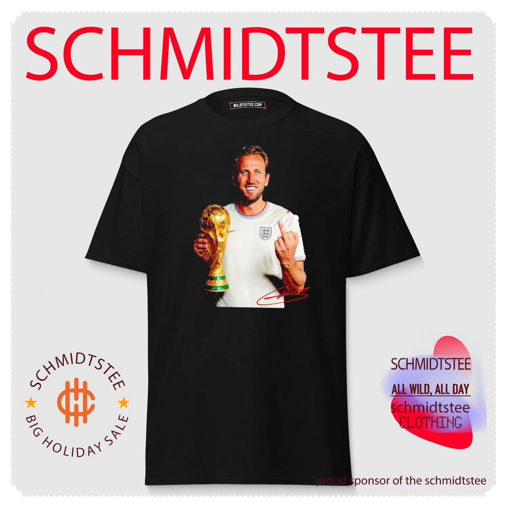 Harry Kane England national football team holding trophy middle finger shirt