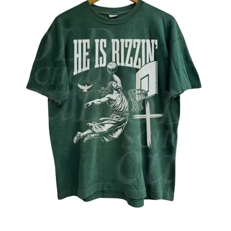He Is Rizzin' Vintage 90s Shirt Christian Easter Shirt Easter Jesus Playing Basketball Him Her Top Womenswear T-Shirts