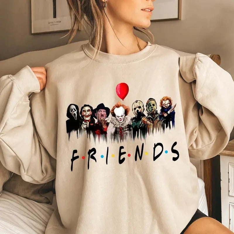 Horror Characters Friends Halloween Horror Movie Characters Horror Movie Fans Womenswear Check T-Shirts