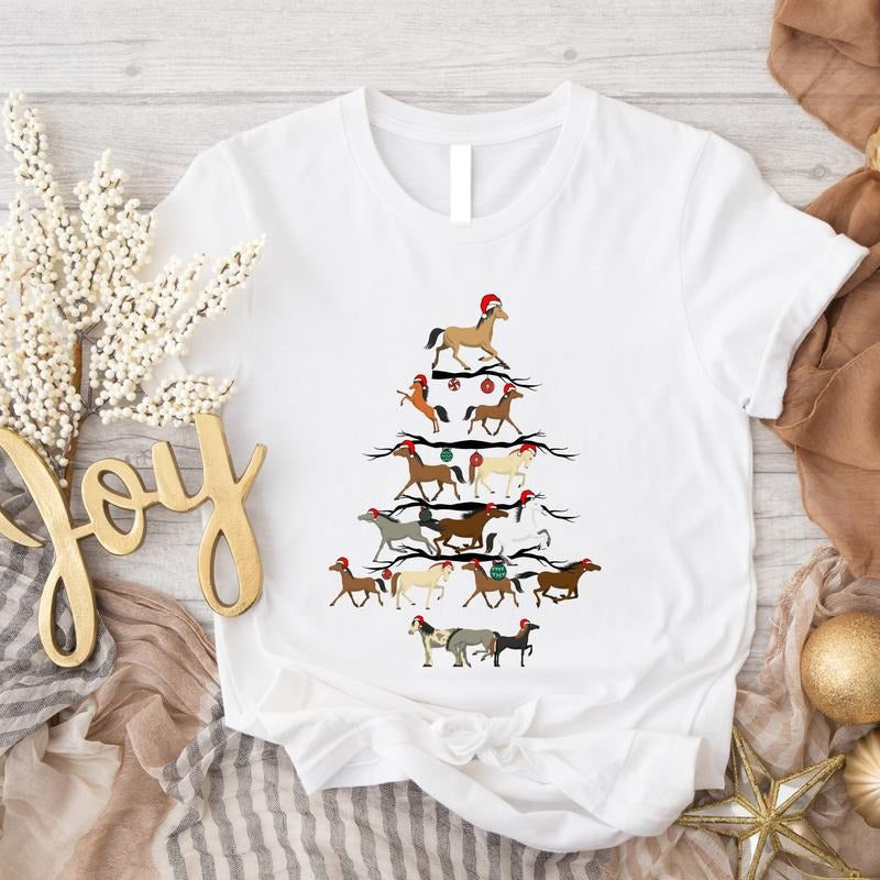 Horse Tree Shirt Horse Animal Lover Xmas Horse Lover Xmas Cowboy Shirt Western Farm T-Shirts