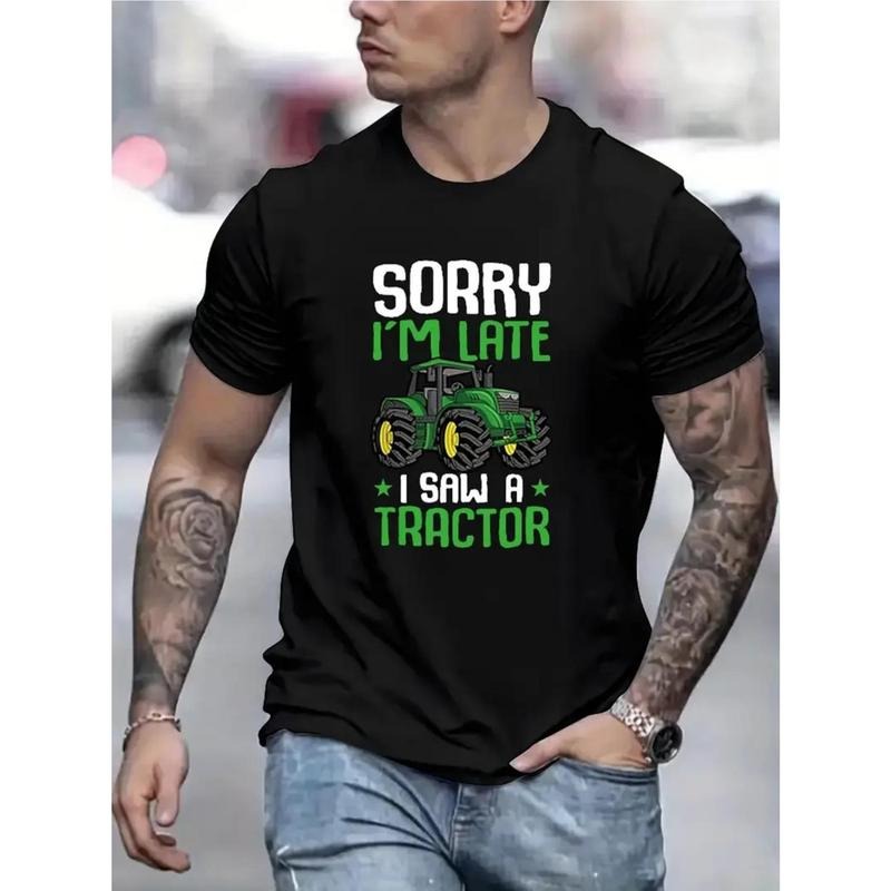 Hot "I Saw Tractor" Creative Letter Print Couple Street Short Sleeve Cotton Comfort Fit Crew Neck Ultra Soft Breathable Moisture Wicking Casual Summer Made USA T-Shirts