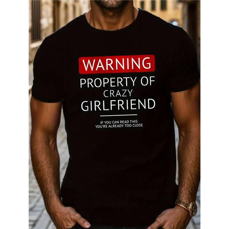 Hot Crazy Girlfriend Warning Creative Print Couple Street Short Sleeve Cotton Comfojavascrt Fit Crew Neck Ultra Soft Breathable Moisture Wicking Casual Summer Made USA T-Shirts