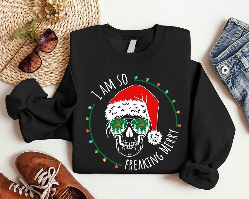 I Am So Freaking Merry Funny Skull Winter Sarcastic Woman T-Shirts