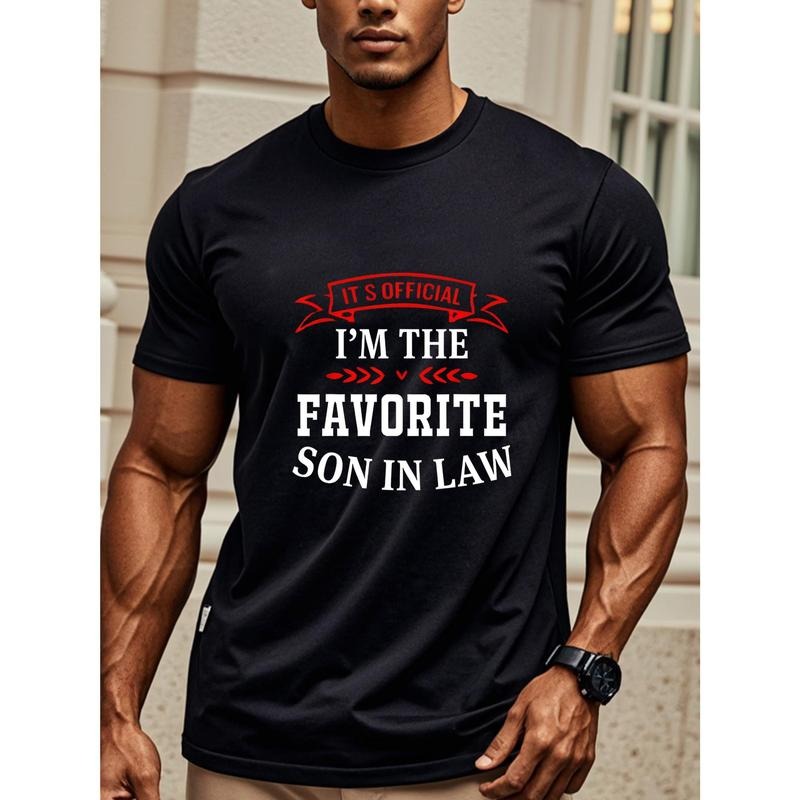 S OFFICIAL I'M FAVORITE SON LAW Casual Black Crew Neck Soft 100% Cotton Weekend Casual Hiking Running Going Out Breathable Four Seasons Ultra Soft Made USA T-Shirts