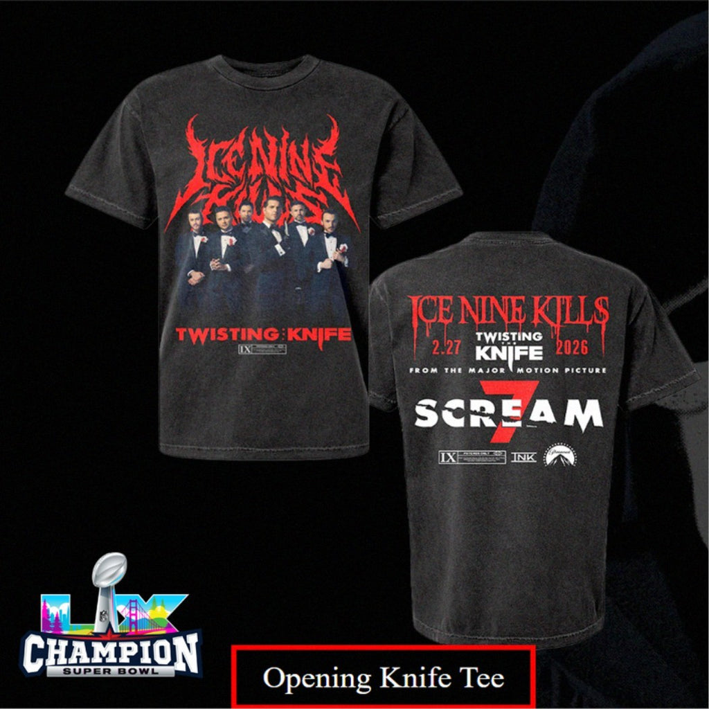 Ice Nine Kills X Scream 7 Nightmare On The Knife Part One Twisting The Knives Opening Knife T-Shirts