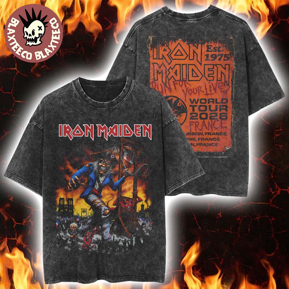 Iron Maiden France 2026 Tour Exclusive Event Tee For Clisson Paris And Lyon On 19 22 And 28 June 2026 Vintage Washed Tee