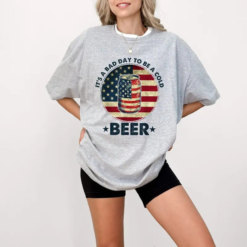 'S Bad Day Be Cold Beer America Flag Vintage US Flag 4th July Independence Day T-Shirts