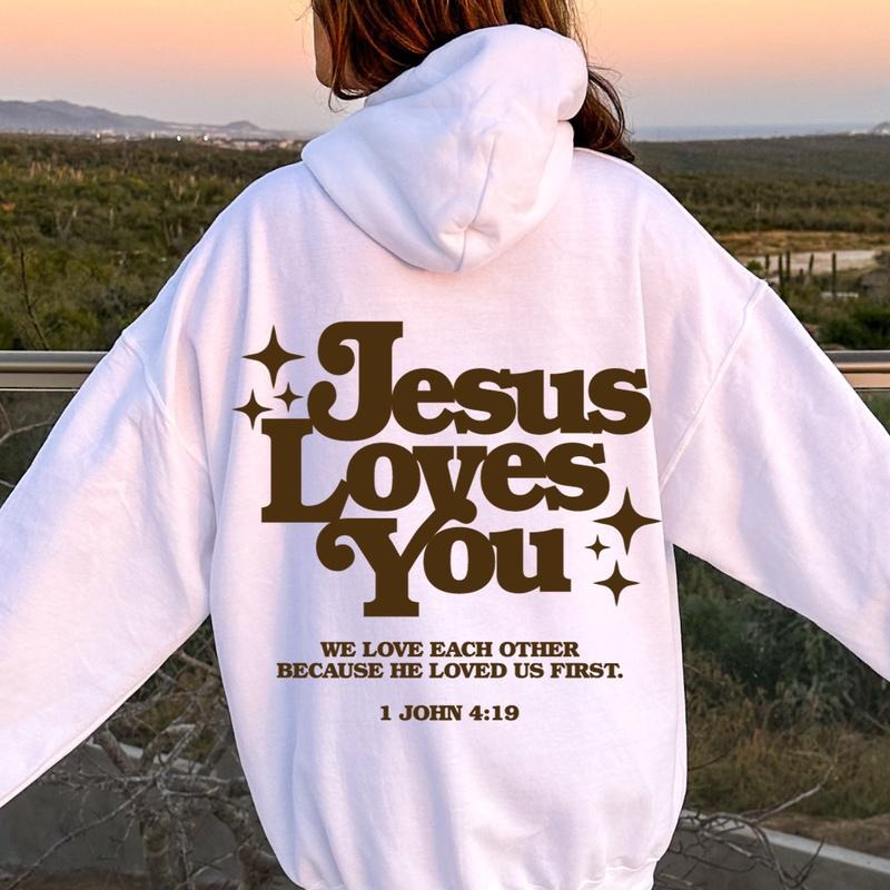JESUS LOVES YOU CHRISTIAN COMFY CASUAL COTTON Comfort Womenswear Long Sleeves Minimalist Sleeves T-Shirts