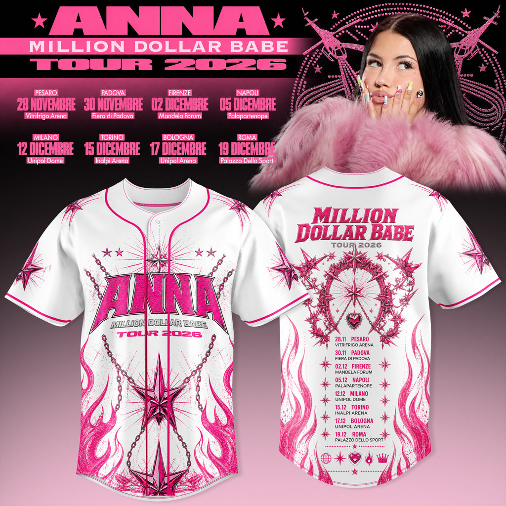 ANNA Million Dollar Babe Tour White Pink Flame Baseball Jersey