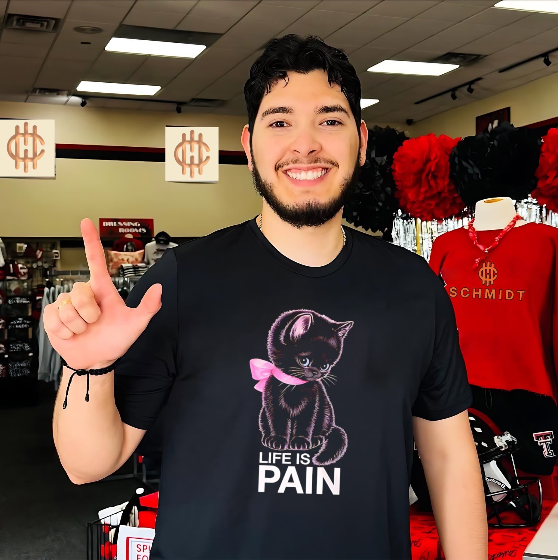 Life Is Pain Black Kitten with Pink Bow shirt
