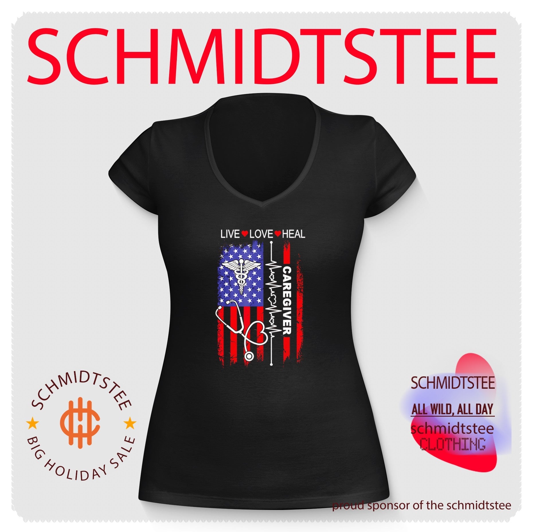 Live Love Heal Caregiver American Flag Stethoscope Heartbeat shirt