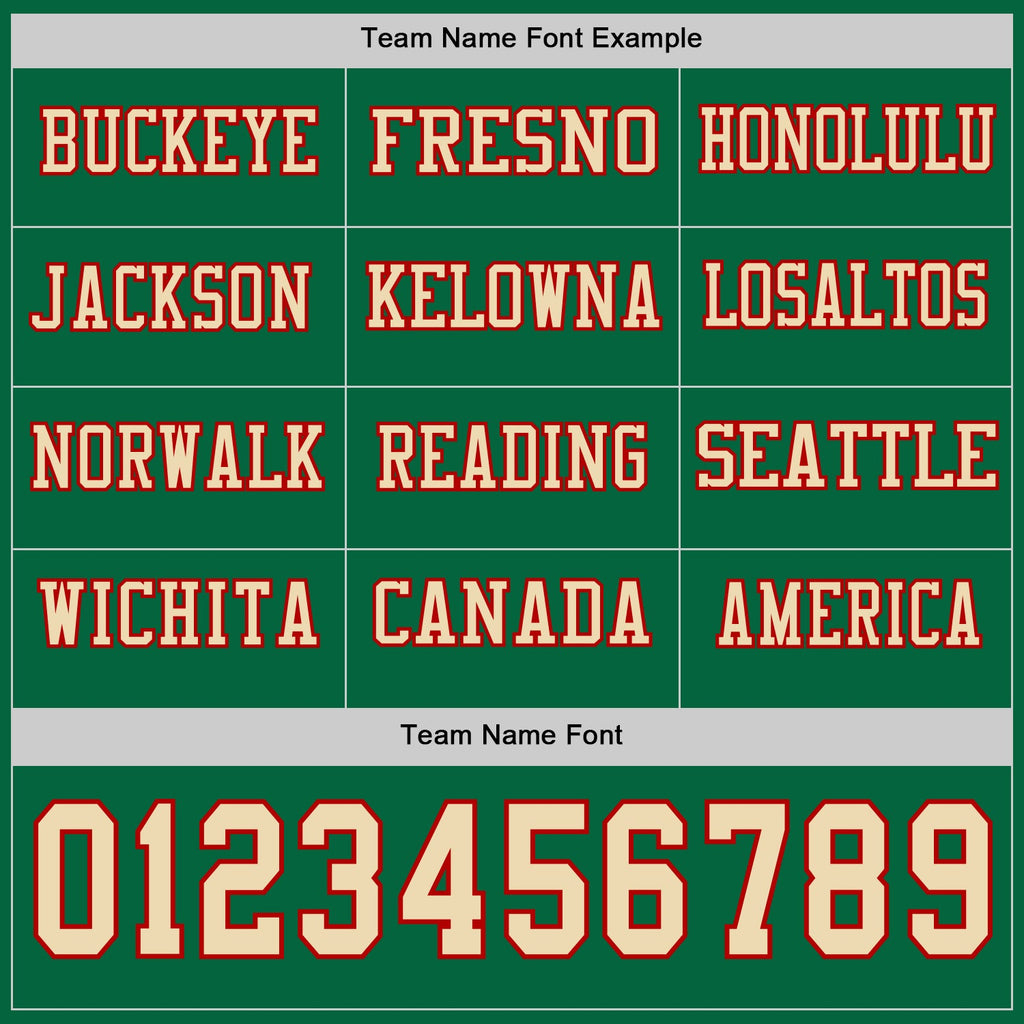 Custom Kelly Green Cream-Red Long Sleeve Authentic Football Jersey