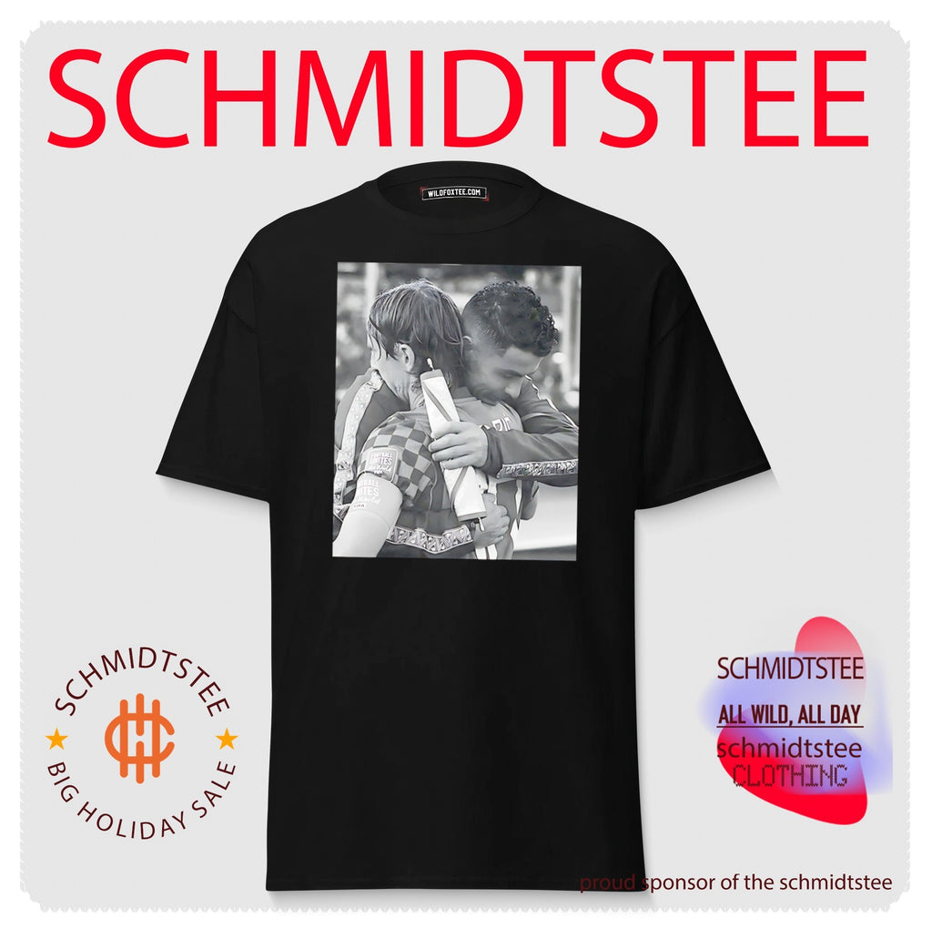 Luka Modric and Cristiano Ronaldo embracing moment shirt