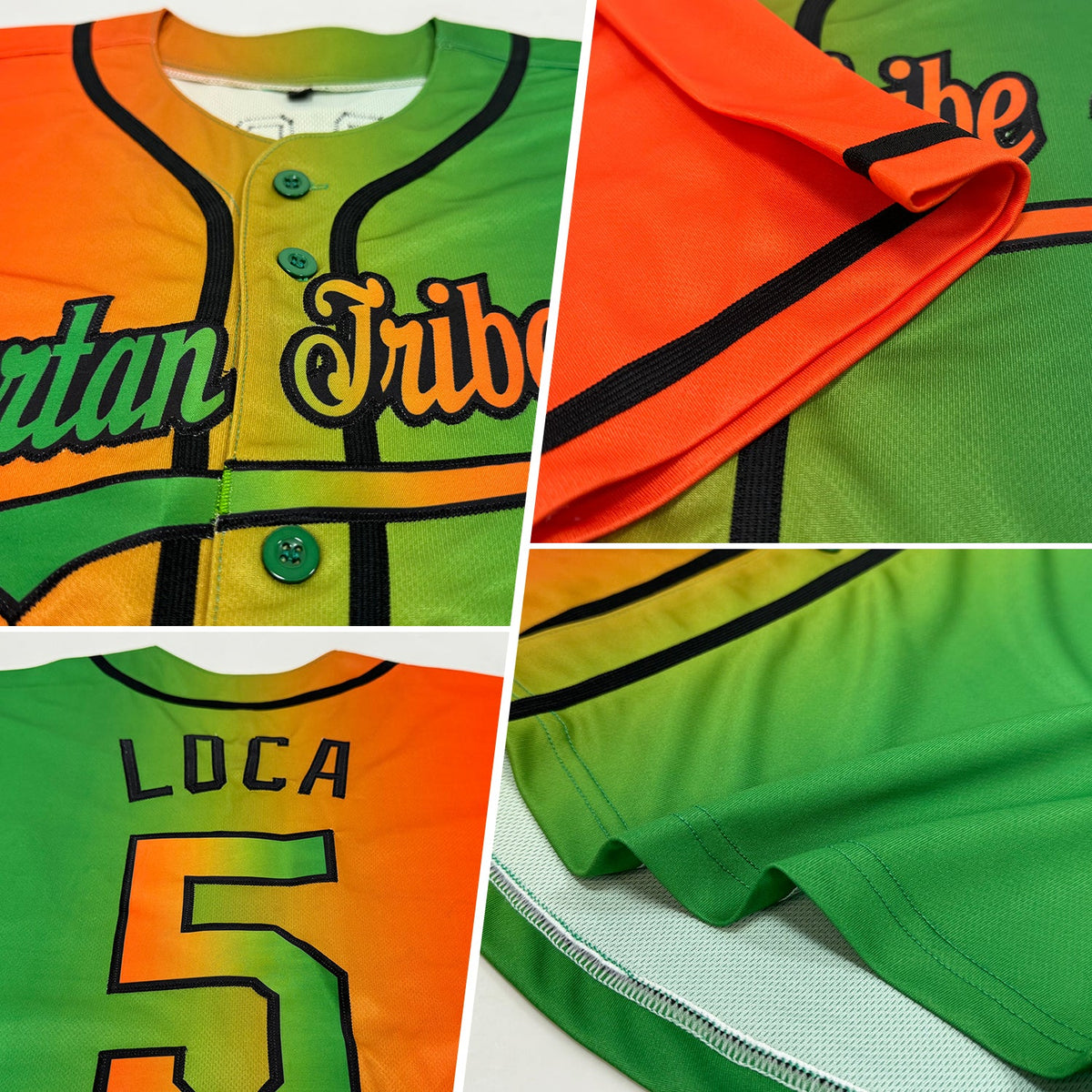 Custom Grass Green Orange-Black Authentic Gradient Fashion Baseball Jersey