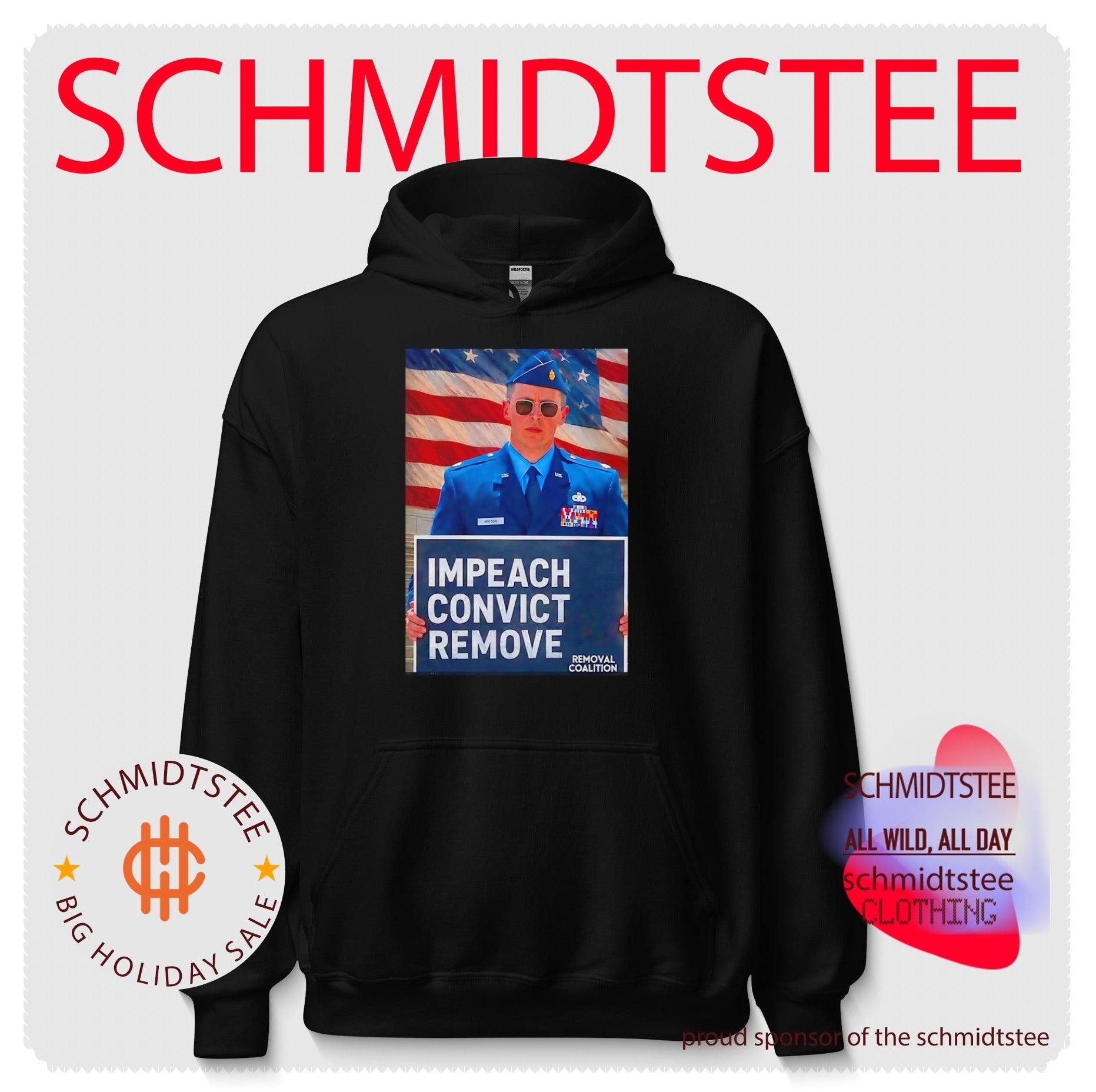 Major Jason Watson holding sign impeach convict remove shirt