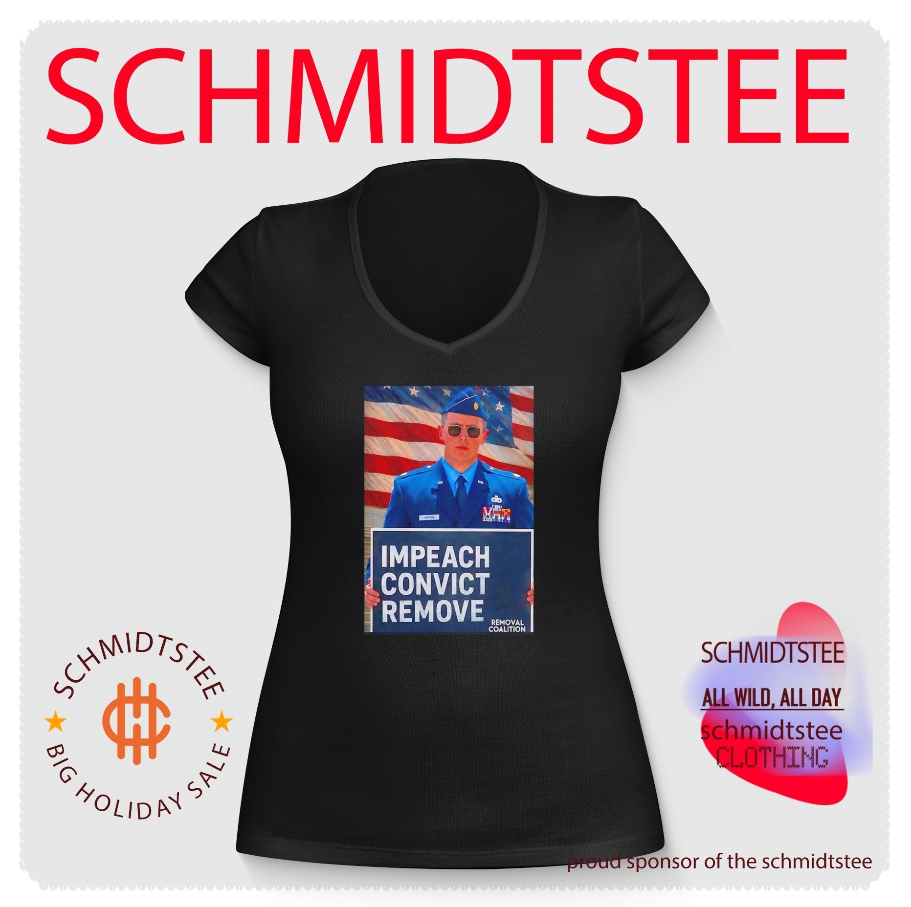 Major Jason Watson holding sign impeach convict remove shirt