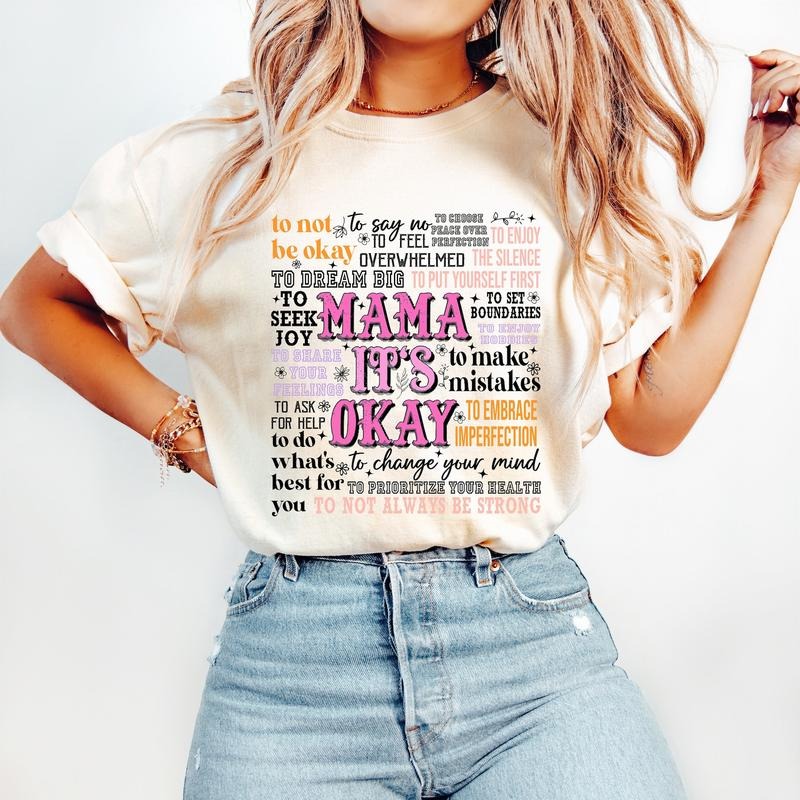 Mama 'S Okay Motherhood Mental Health Mom Shirt Retro Boho Mama T-Shirts