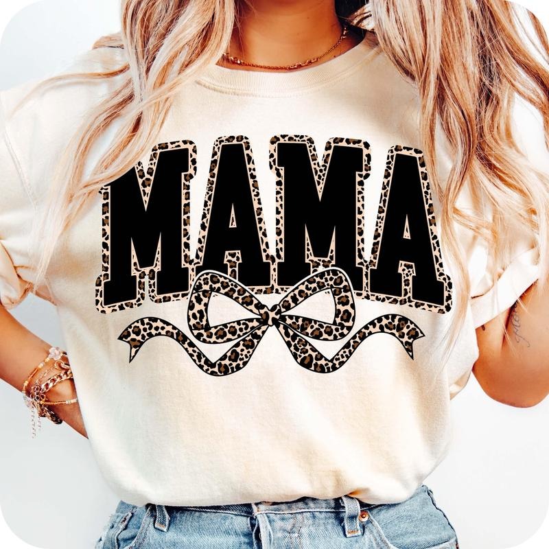 Mama Leopard Coquette Bow Varsity Mama Shirt Retro Mama Shirt T-Shirts