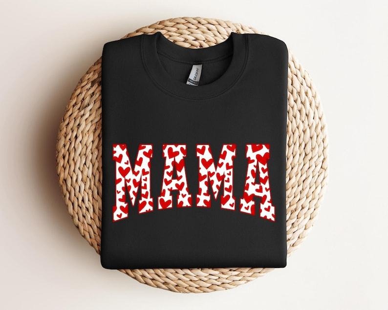 Mama Valentines Heart Shirt Shirts Woman Valentine Mom Top Womenswear T-Shirts