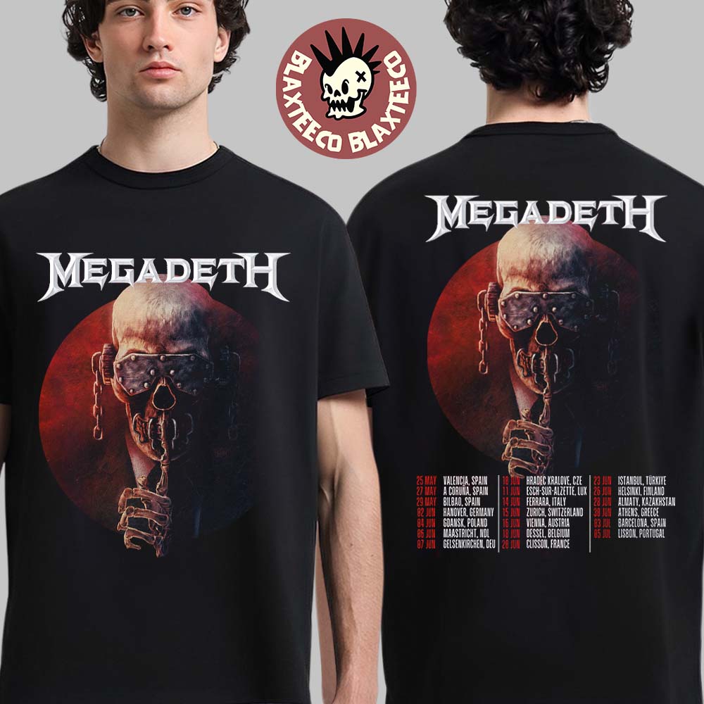 Megadeth 2026 Farewell Tour Europe Schedule Dates Two Sided T-Shirt
